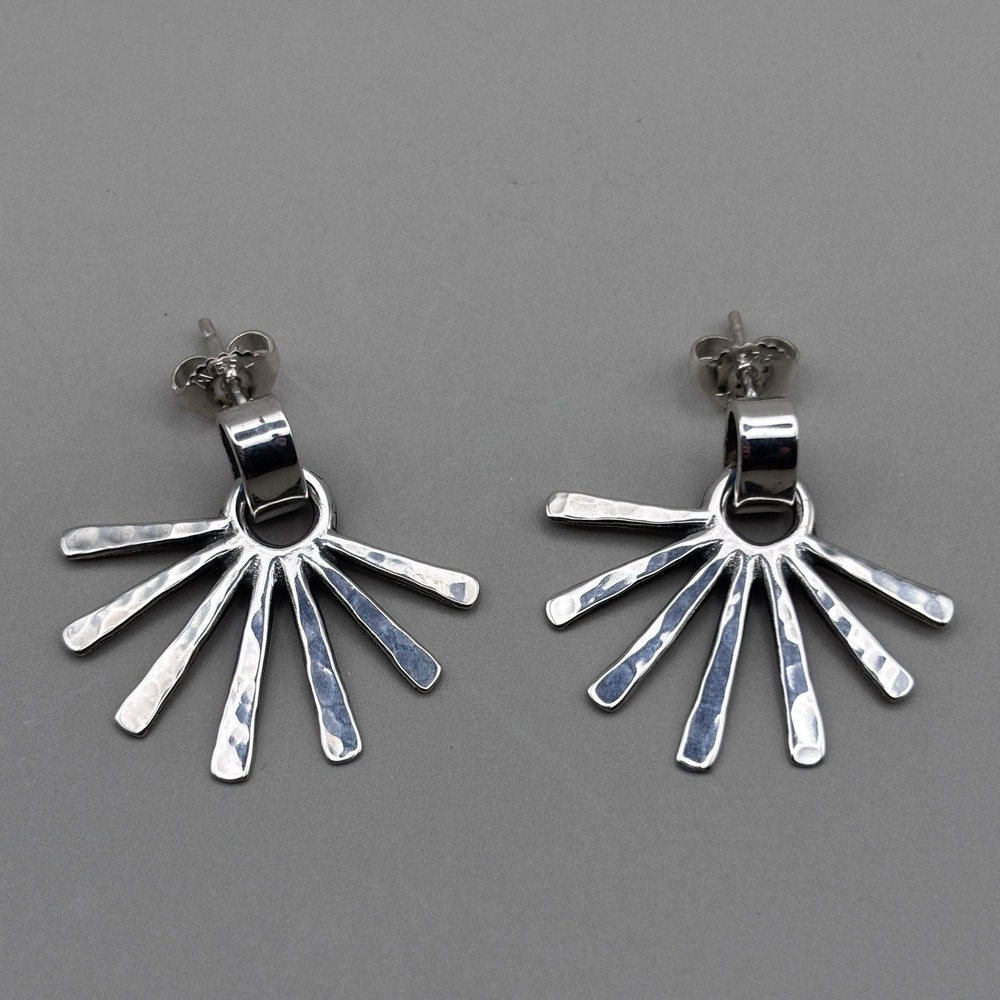 James Avery Retired Sterling Silver Hammered Sunburst Dangle Post Earrings